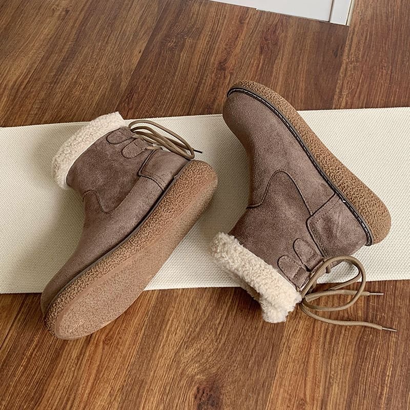 Women's New Winter Fleece-Lined Warm Snow Boots with Lace-Up Ankle Boots