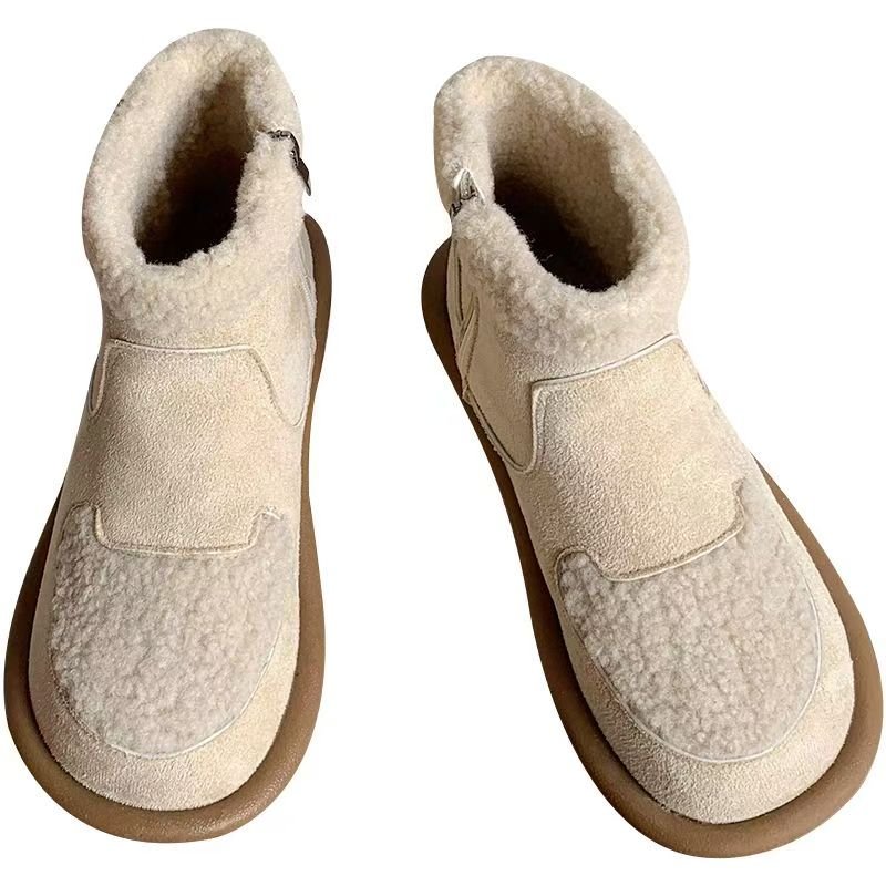 Women's anti-skiing boots, plush Birkenstock short boots, 2025 new style, flat, fleece-lined, thickened cotton shoes, winter warm shoes.