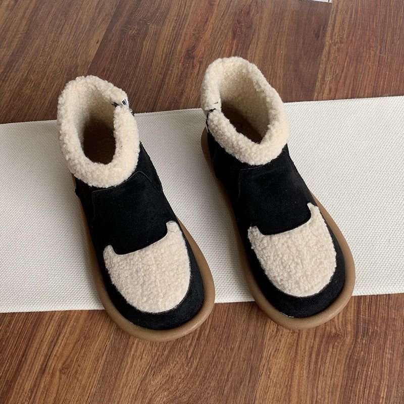 Women's anti-skiing boots, plush Birkenstock short boots, 2025 new style, flat, fleece-lined, thickened cotton shoes, winter warm shoes.