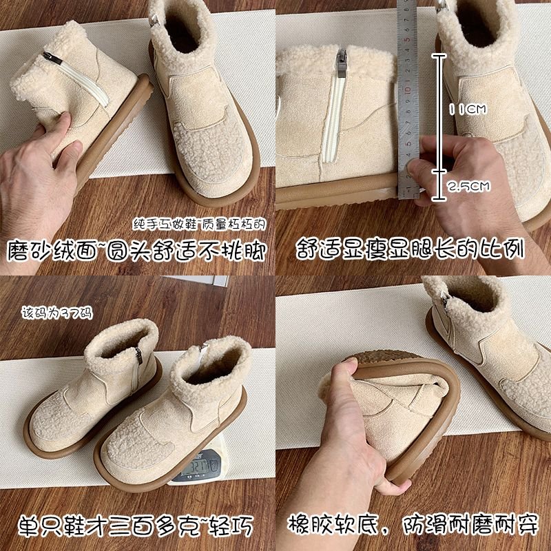 Women's anti-skiing boots, plush Birkenstock short boots, 2025 new style, flat, fleece-lined, thickened cotton shoes, winter warm shoes.