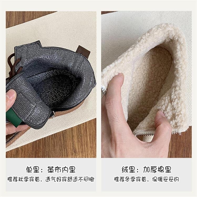 Women's anti-skiing boots, plush Birkenstock short boots, 2025 new style, flat, fleece-lined, thickened cotton shoes, winter warm shoes.