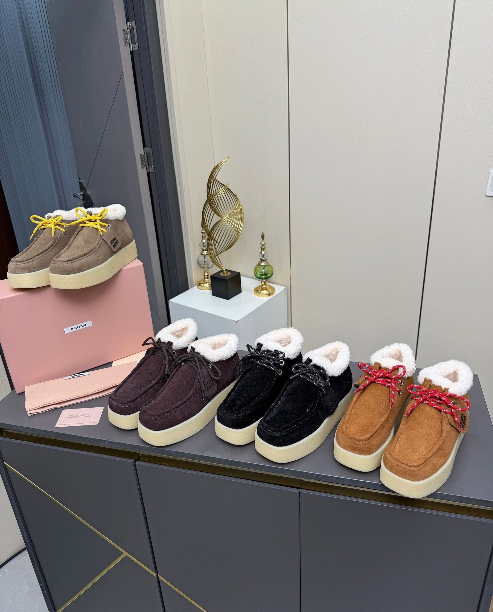 Miu Miu Autumn/Winter Wool Ankle Boots Thick-Soled Furry Shoes Warm Snow Boots