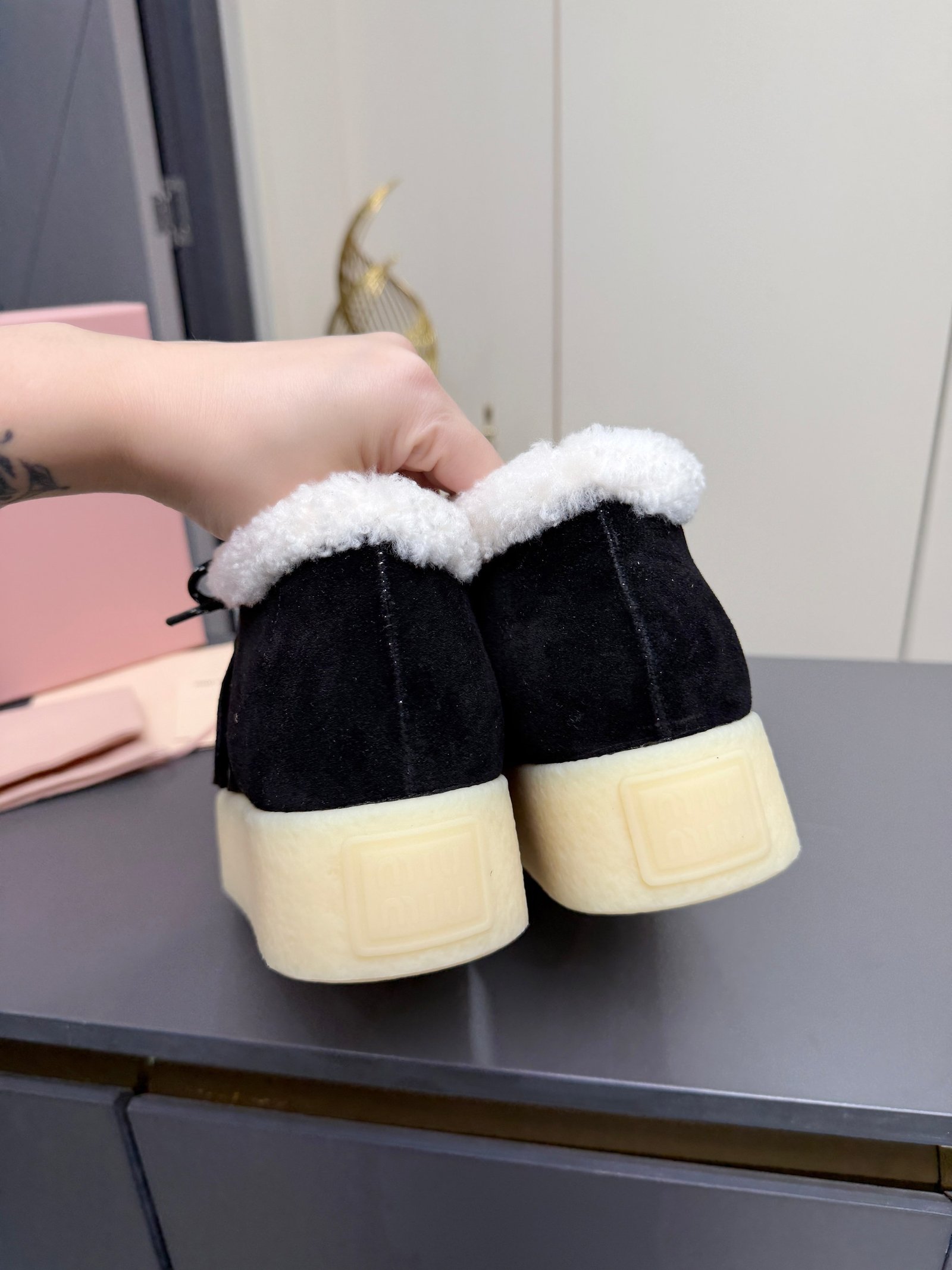 Miu Miu Autumn/Winter Wool Ankle Boots Thick-Soled Furry Shoes Warm Snow Boots