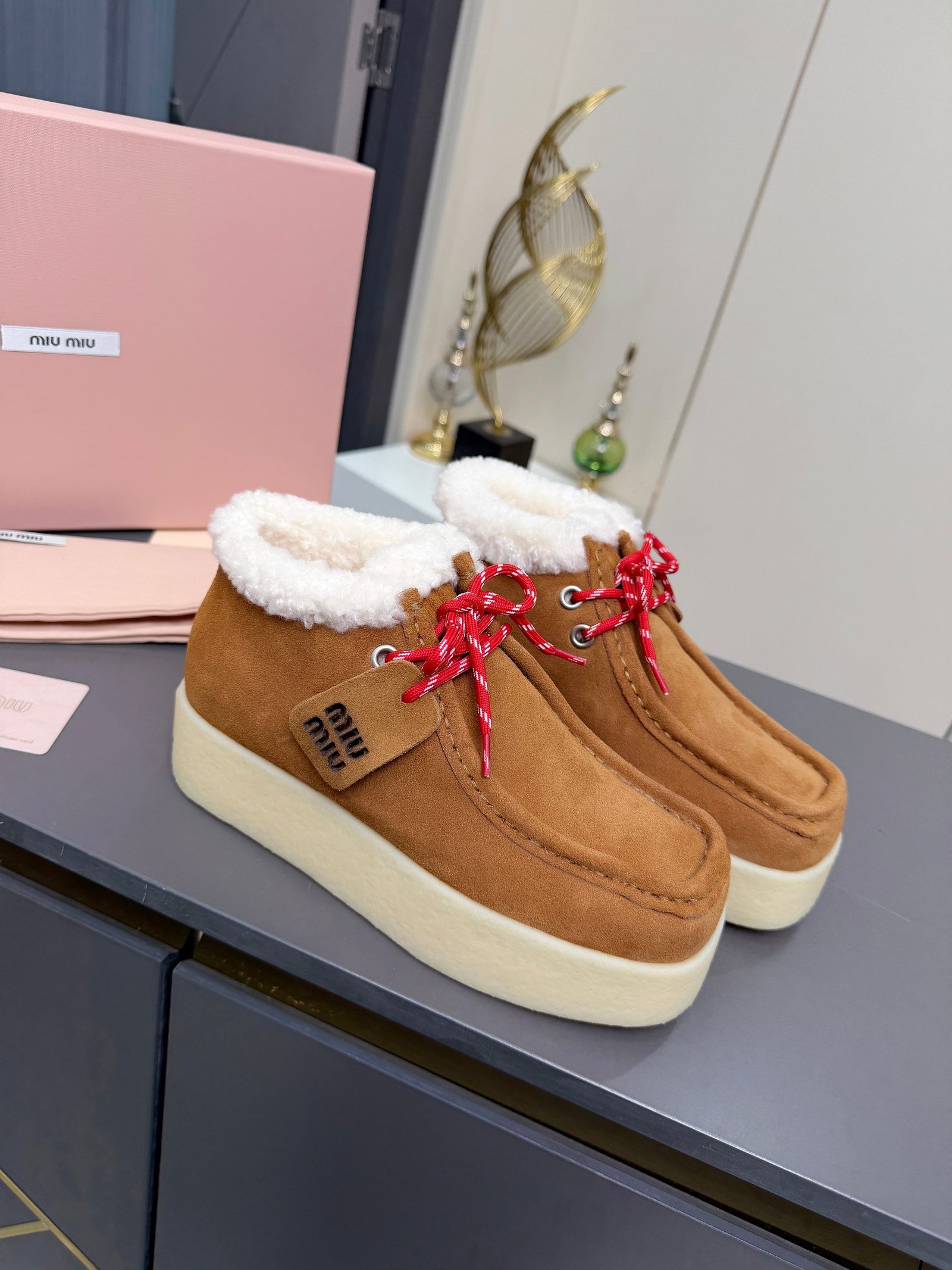 Miu Miu Autumn/Winter Wool Ankle Boots Thick-Soled Furry Shoes Warm Snow Boots