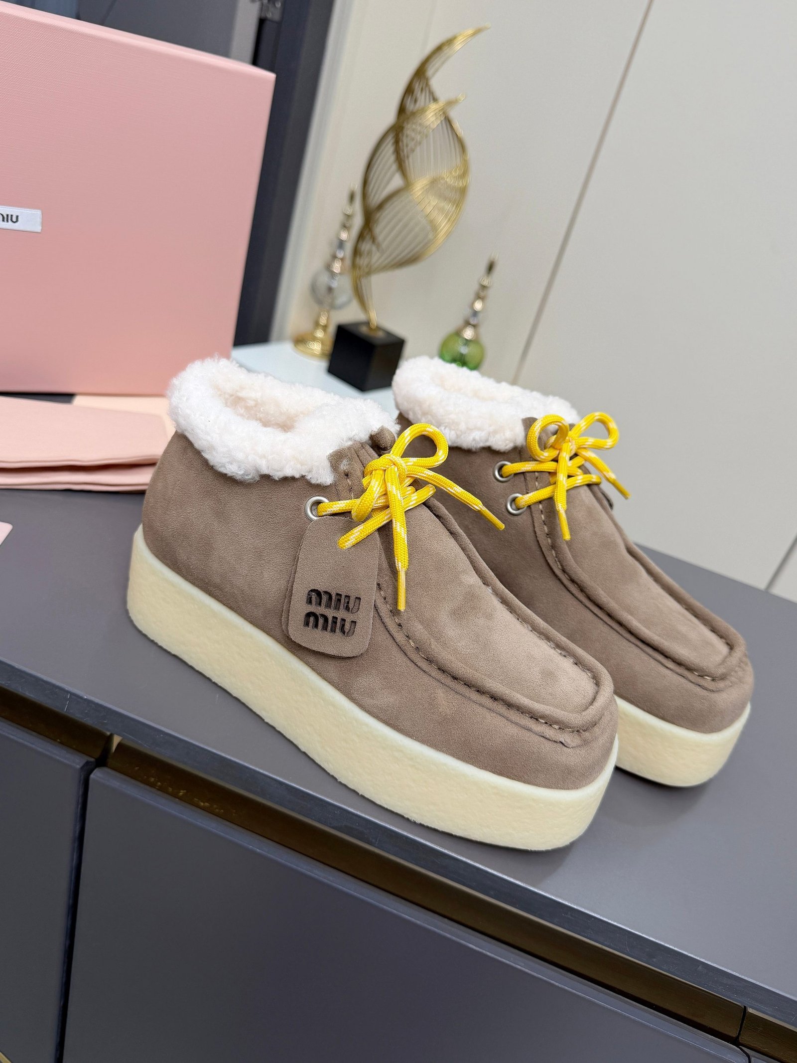 Miu Miu Autumn/Winter Wool Ankle Boots Thick-Soled Furry Shoes Warm Snow Boots