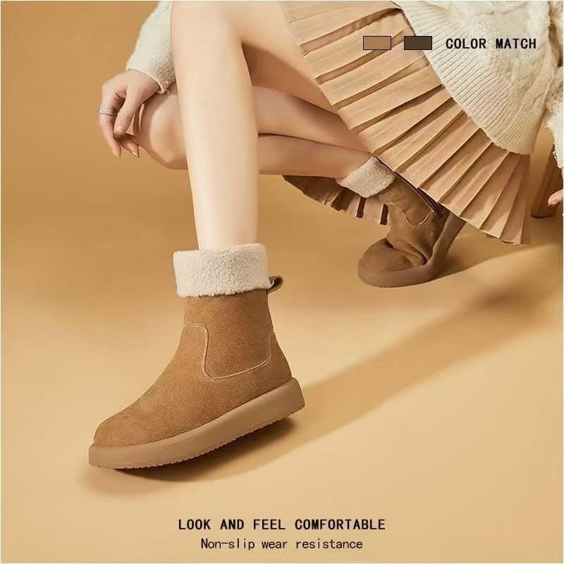 New winter style round toe fashionable and versatile fleece-lined, thick and warm platform cotton boots