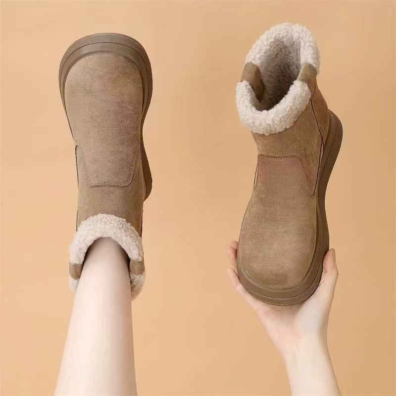 New winter style round toe fashionable and versatile fleece-lined, thick and warm platform cotton boots