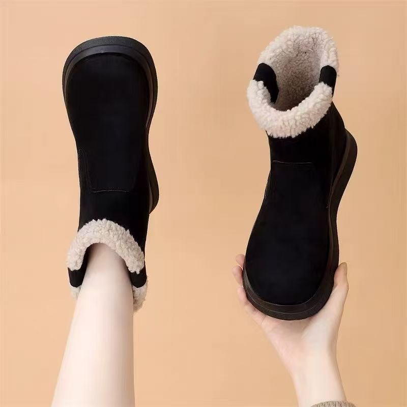New winter style round toe fashionable and versatile fleece-lined, thick and warm platform cotton boots