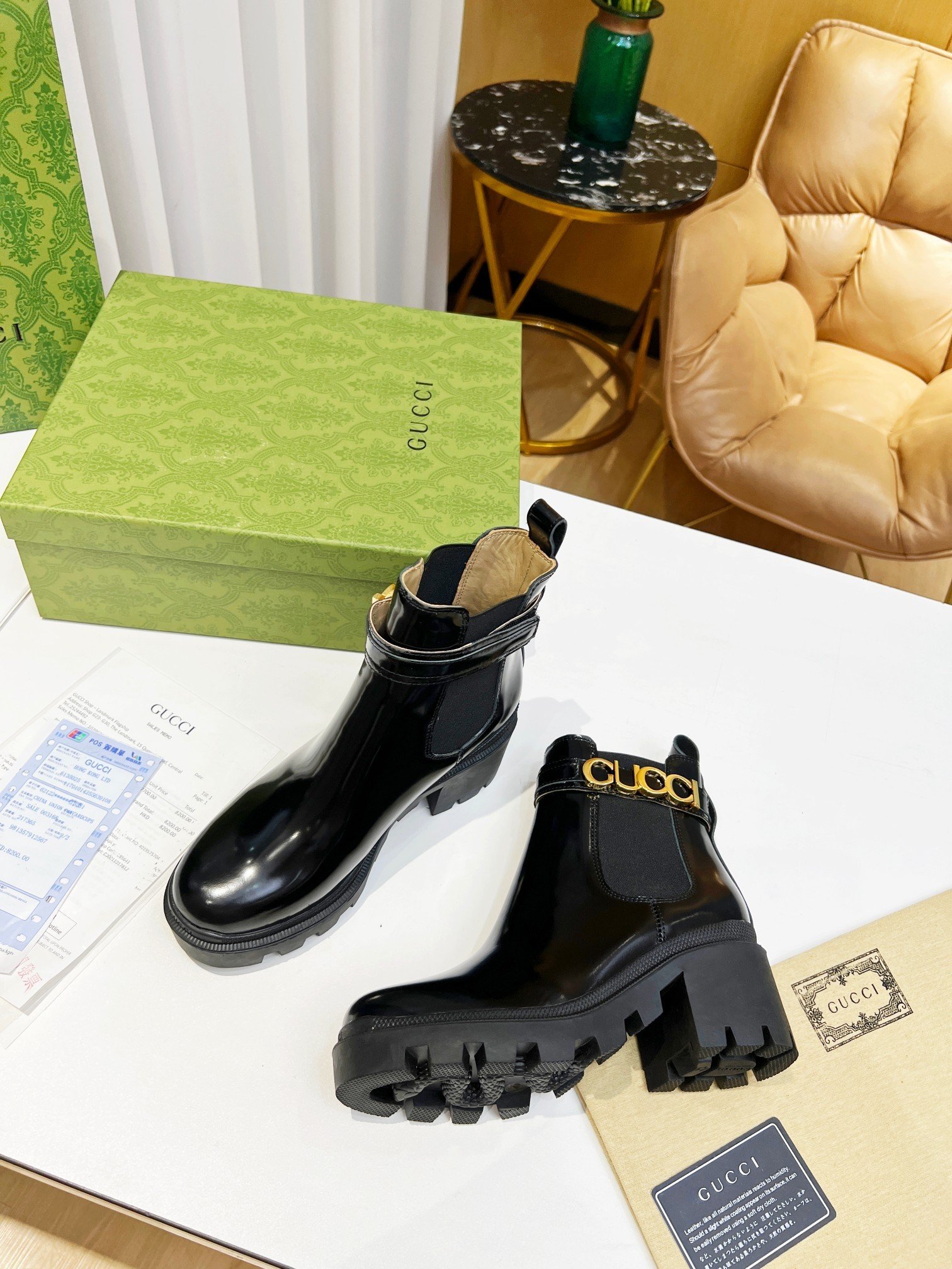 New Gucci 6-inch ankle boots, featuring a split beaded upper and a cowhide upper.