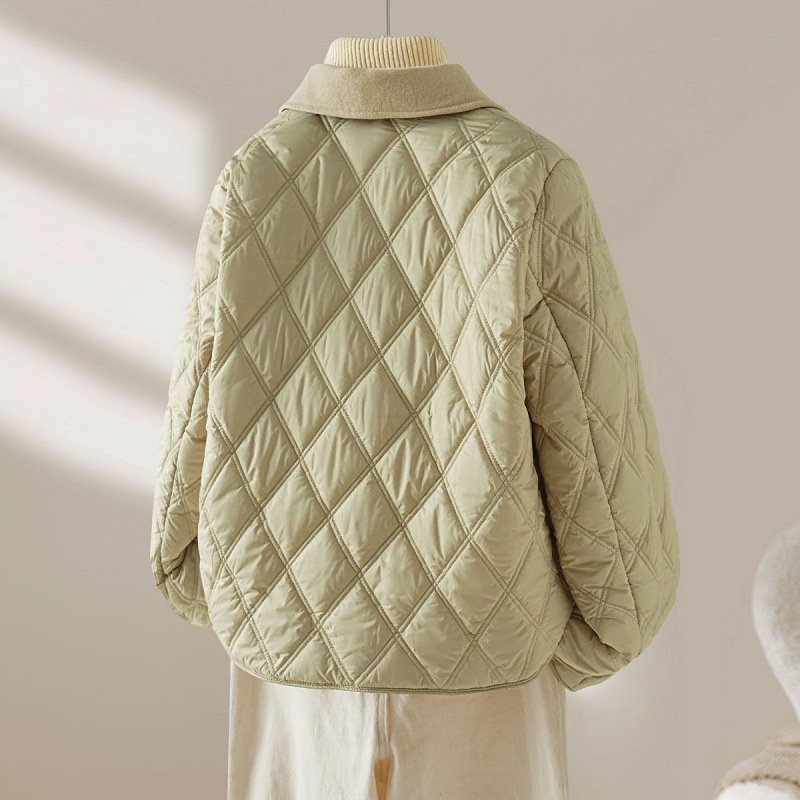 Lightweight, short, diamond-patterned cotton-padded jacket, new style, winter thickened casual warm cotton coat.