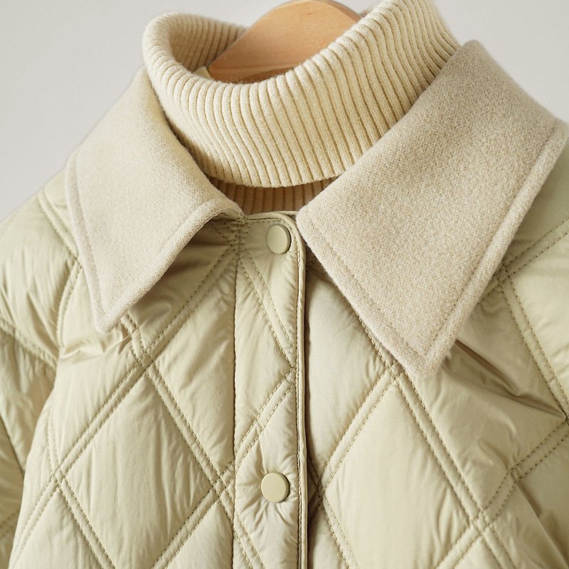 Lightweight, short, diamond-patterned cotton-padded jacket, new style, winter thickened casual warm cotton coat.