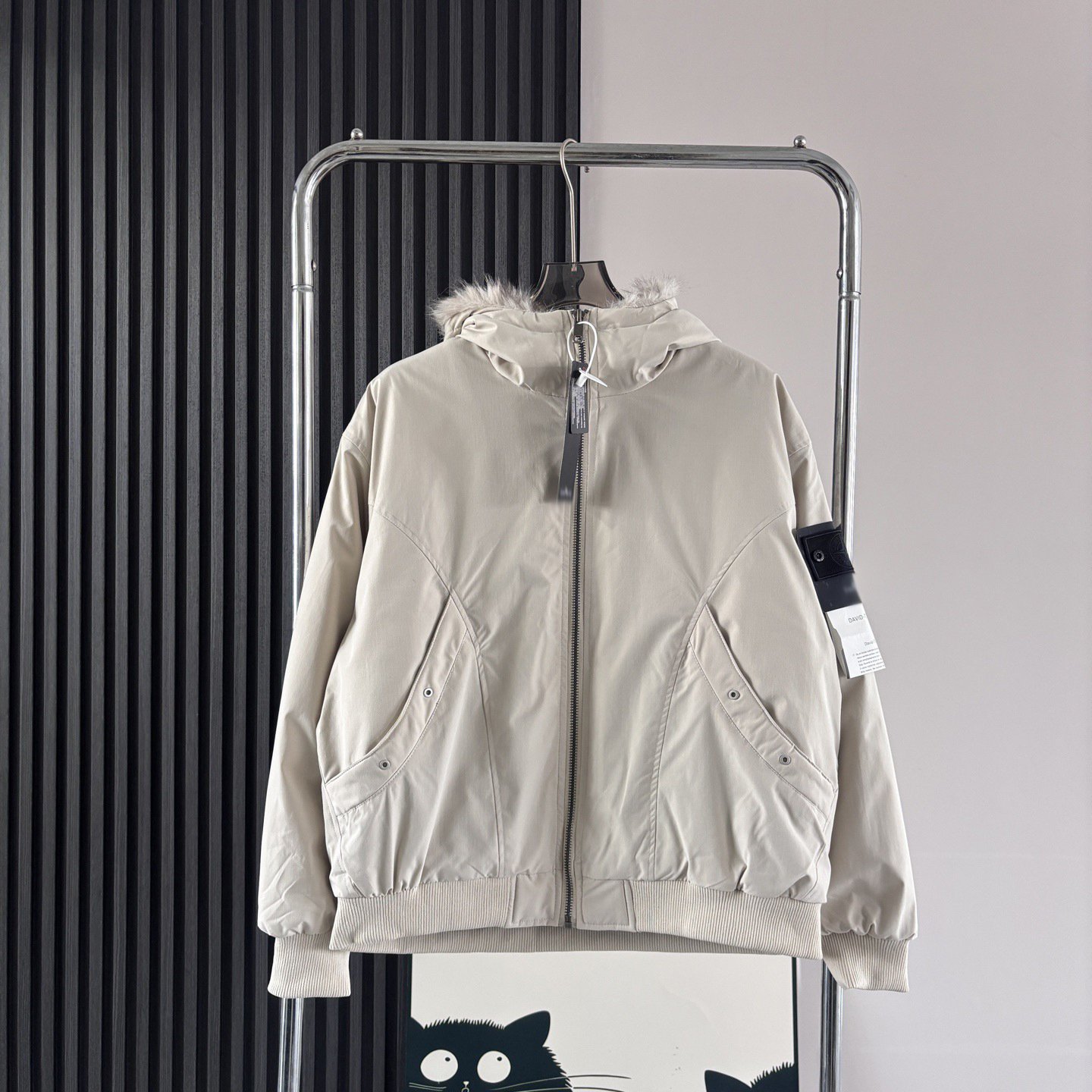 Stone American Autumn/Winter Casual Bomber Jacket, Warm Baseball Cotton Jacket with Fur Collar