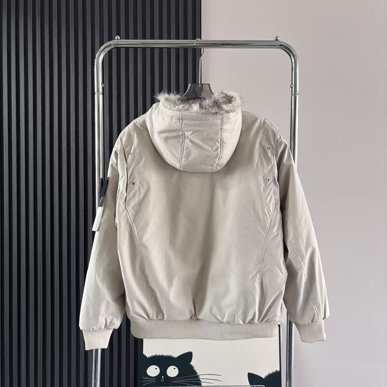 Stone American Autumn/Winter Casual Bomber Jacket, Warm Baseball Cotton Jacket with Fur Collar