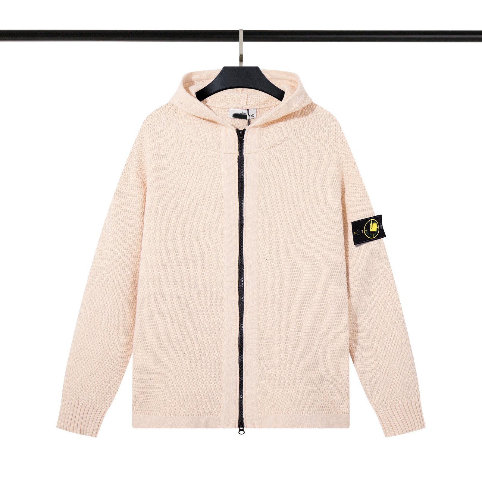 Stone Island Solid Color Zipper Pull Long Sleeve Wool Hooded Knit Jacket for Men and Women