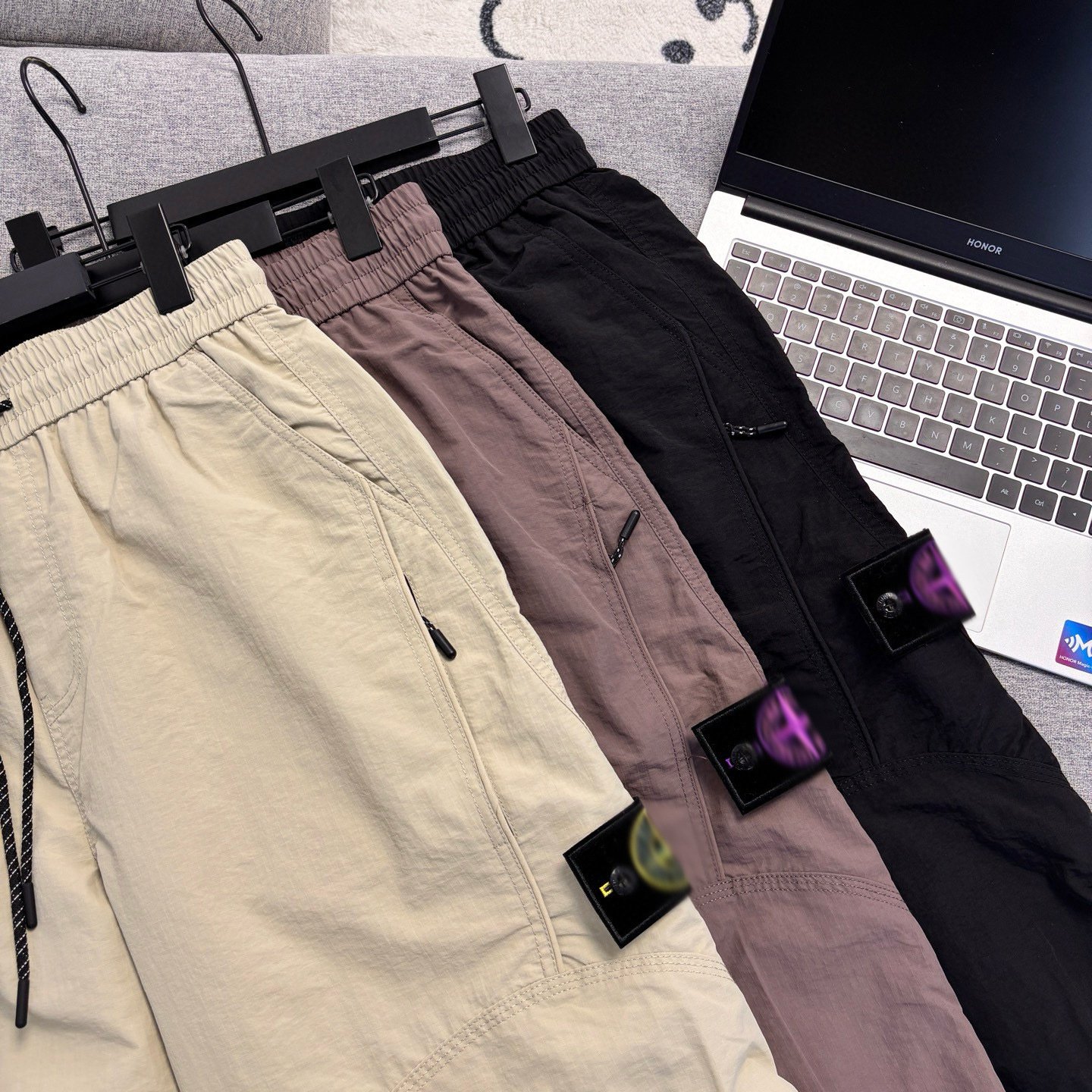 Stone Island Nylon Quick-Drying Pants, Casual Loose Fit, Solid Color, Straight Leg, Curved Cargo Pants, Autumn Long Pants for Men