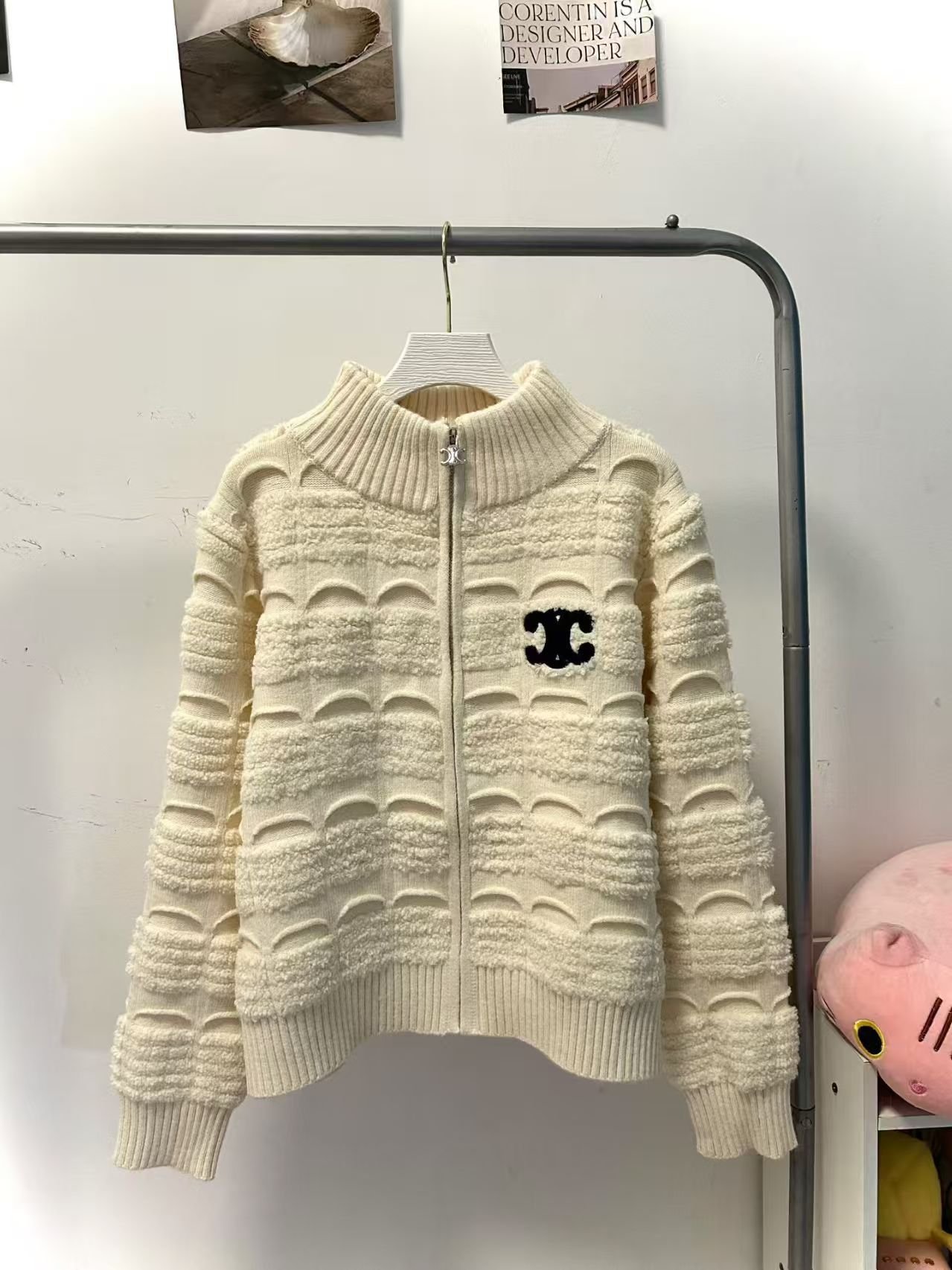 Chanel Fall/Winter New Arrival Heavy-Duty Design Zipper Cardigan Color Block Arc de Triomphe Embroidered Stand Collar Sweater