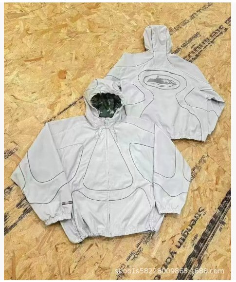 Men's Cross-Border Reflective Striped Loose-Fitting Alcatraz Set Heavy Small Hook Waterproof Windbreaker