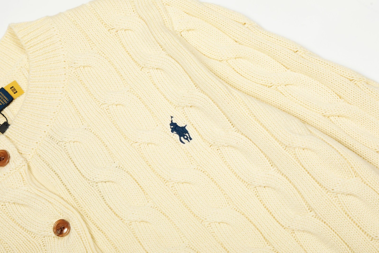 RL 2024 Fall/Winter Ruff Pony Logo Cable Knit Embroidered Wool Crew Neck Simple Knit Cardigan Sweater (QR Code Available)