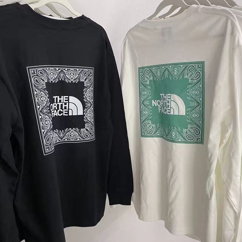 The North Face long-sleeved T-shirt, autumn thickened pure cotton couple's style trendy sports base layer shirt for men and women