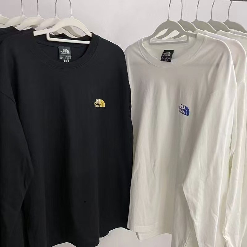 The North Face long-sleeved T-shirt, autumn thickened pure cotton couple's style trendy sports base layer shirt for men and women