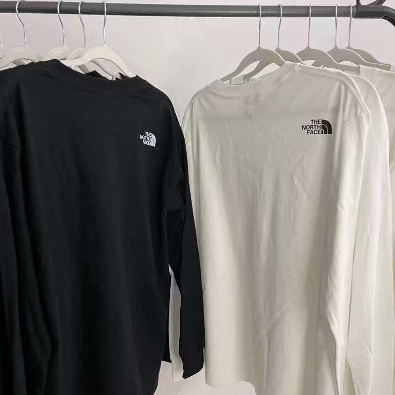 The North Face long-sleeved T-shirt, autumn thickened pure cotton couple's style trendy sports base layer shirt for men and women