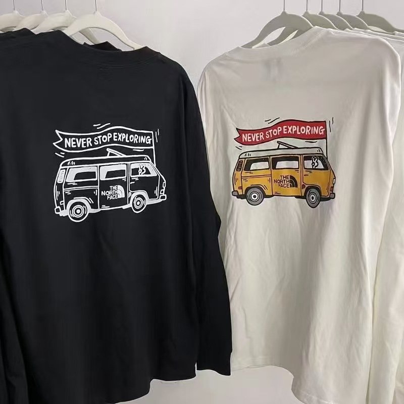 The North Face long-sleeved T-shirt, autumn thickened pure cotton couple's style trendy sports base layer shirt for men and women