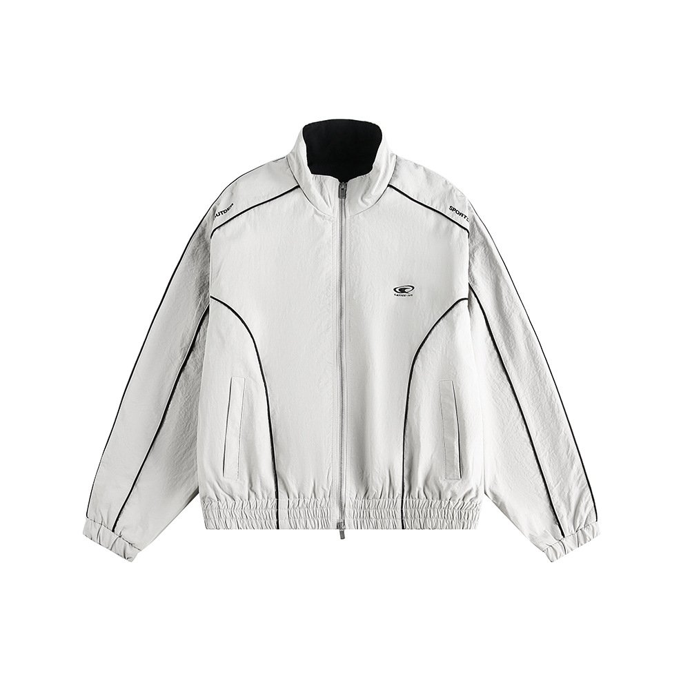 CATTEE Outfit: Stand Collar Jacket with High-Stripe Design, Unisex, Autumn 2025 New Style, Loose Fit, American College Style, Couple Jacket