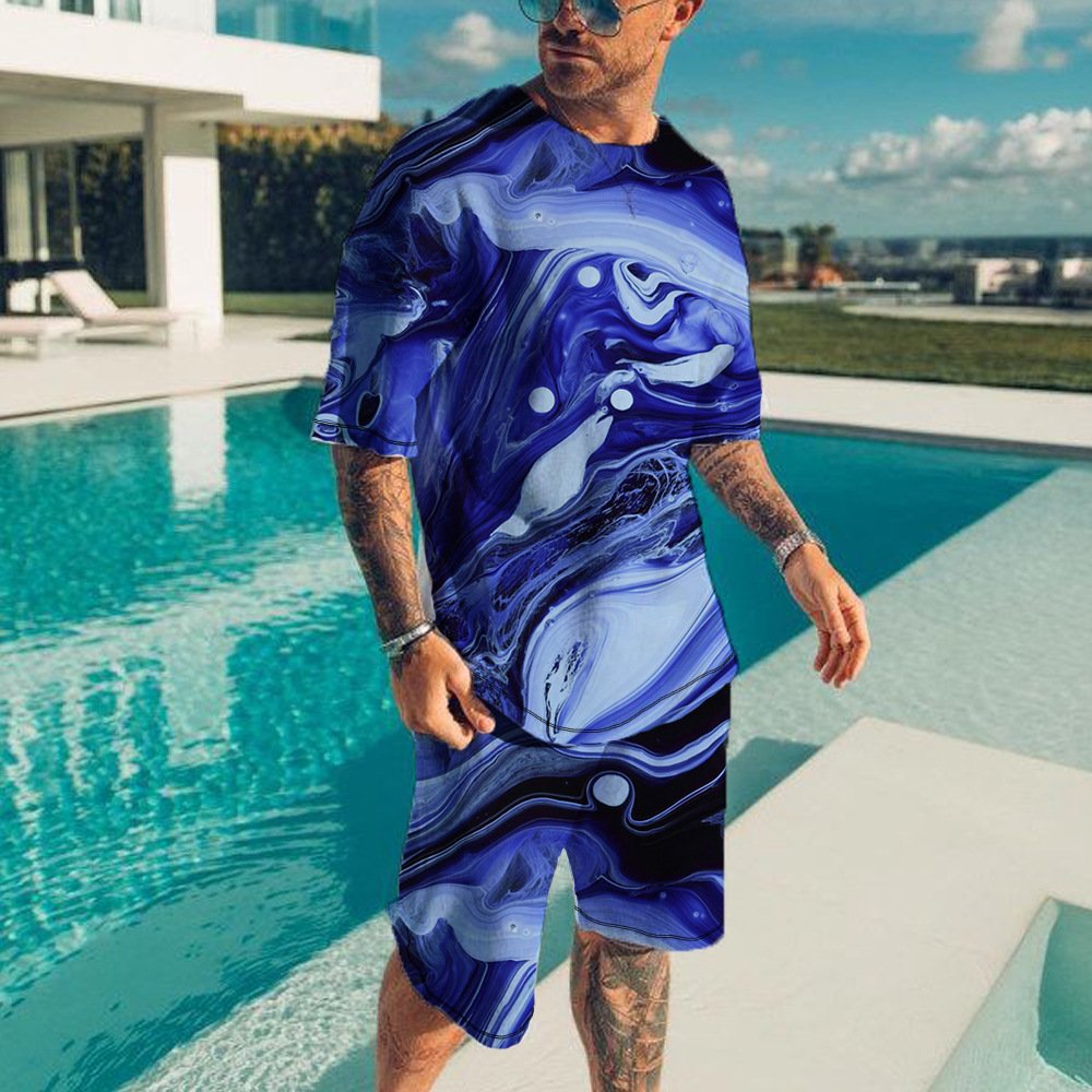 3D Digital Print Men's Summer Short-Sleeve Set - Beach Shorts Set - Trendy T-Shirt & Shorts Set