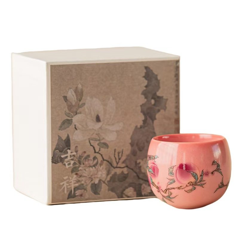 Pink Ru kiln lard-frozen ceramic master cup, round cup, household tea set, tea cup, tasting cup, single cup.