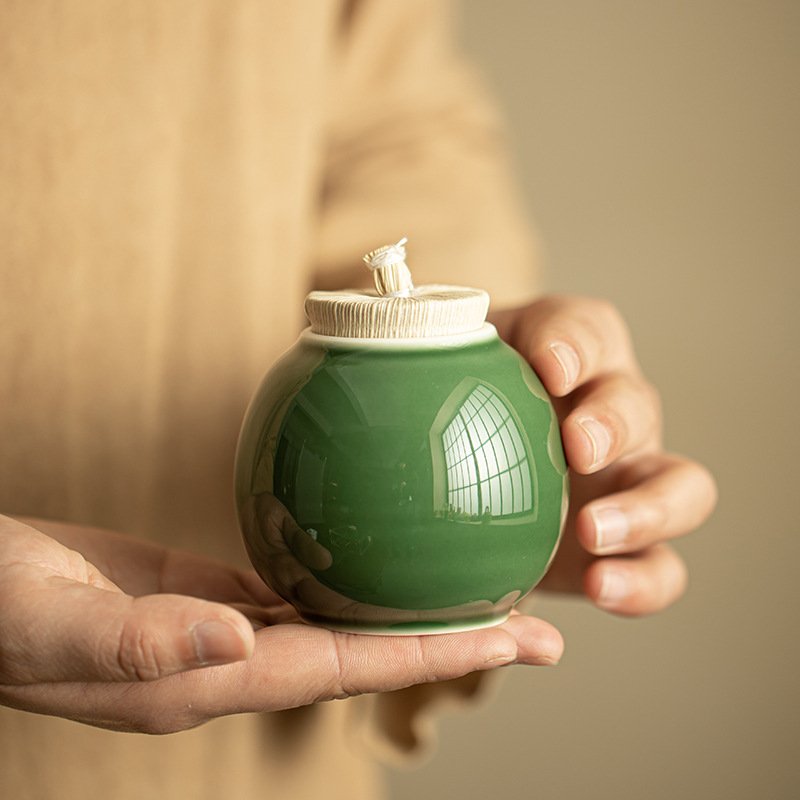 Celadon Corn Container Tea Canister Japanese Household Mini Celadon Tea Canister Airtight Tea Storage Container