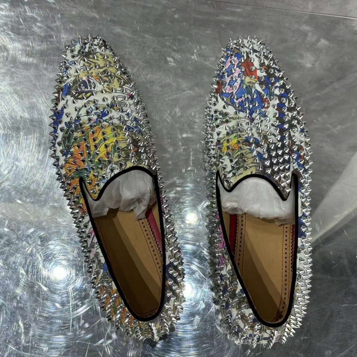 Punk nightclub studded trendy shoes, European and American style hairstylist men's shoes, breathable single shoes, loafers, men's genuine leather slip-on shoes