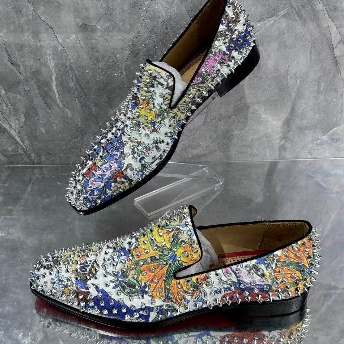 Punk nightclub studded trendy shoes, European and American style hairstylist men's shoes, breathable single shoes, loafers, men's genuine leather slip-on shoes