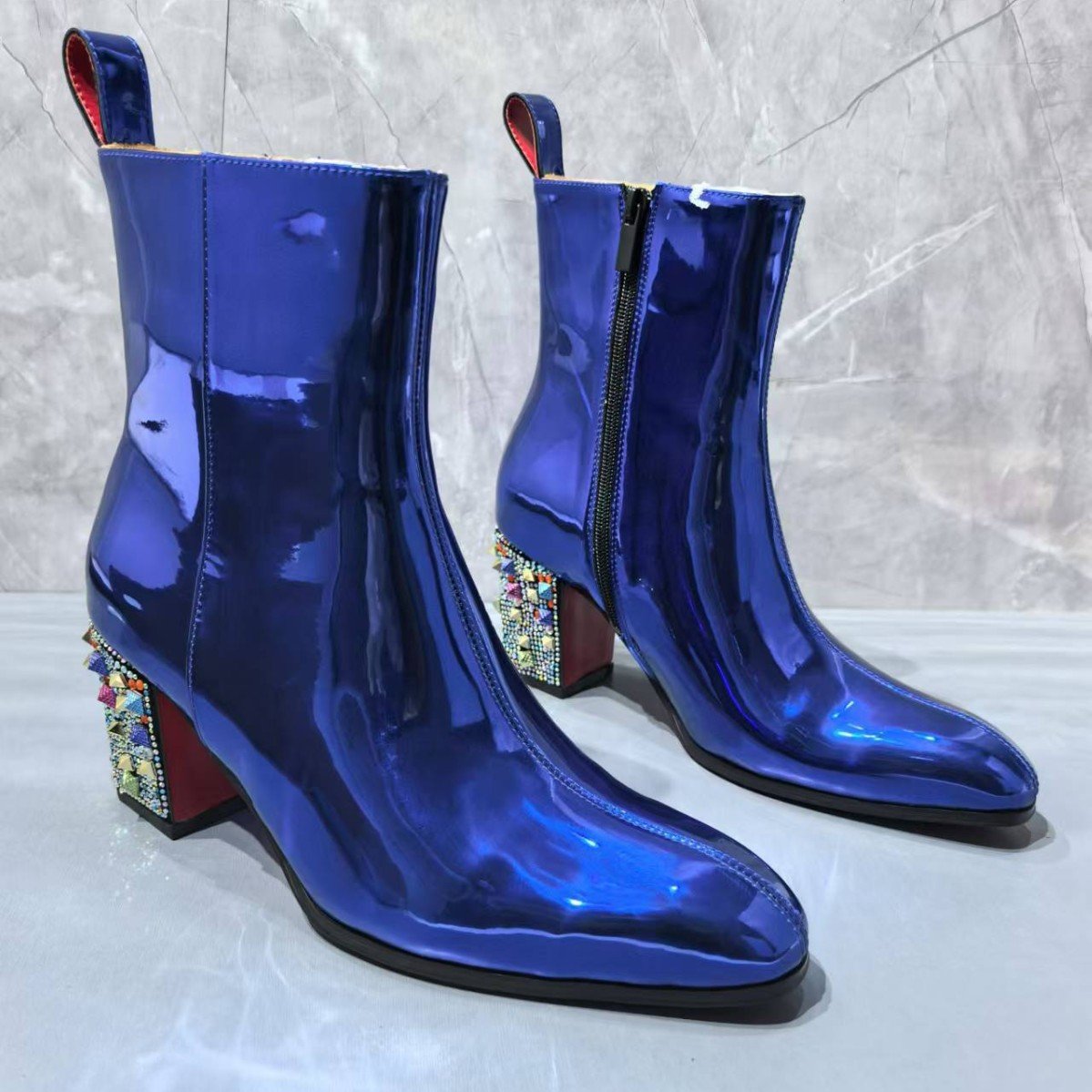 Men's high-heeled boots, height-increasing, genuine leather, fashionable genuine leather ankle boots, men's shoes