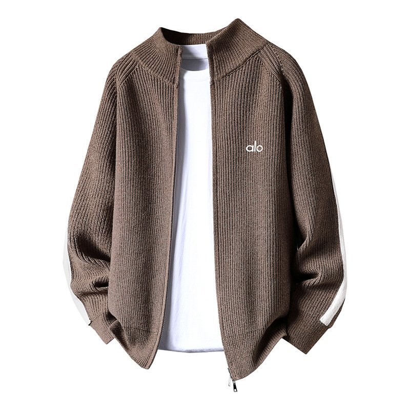 Alo Spring/Autumn New Fashionable Sweater Knit Cardigan Men's Zipper Sweater Loose Trendy Wool Sweater