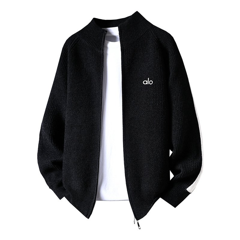 Alo Spring/Autumn New Fashionable Sweater Knit Cardigan Men's Zipper Sweater Loose Trendy Wool Sweater
