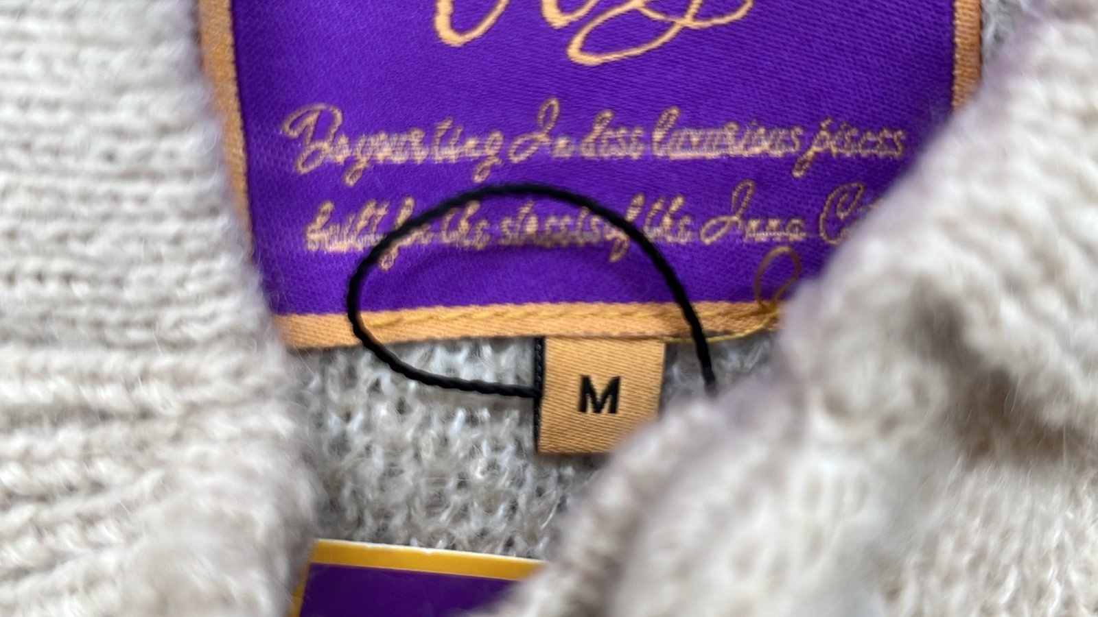 Vintage Cream Knit Polo Sweater with Purple Label