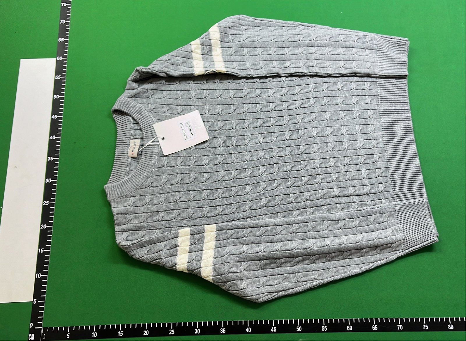 Moncler Cable Knit Sweater with Striped Sleeves