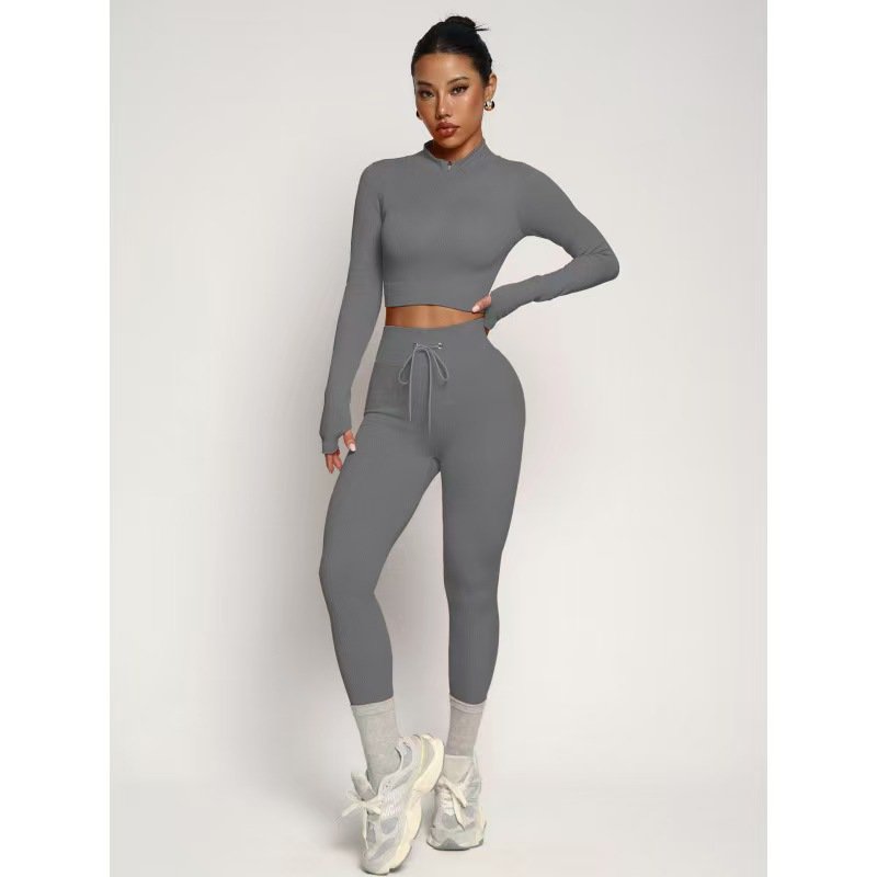 Yoga outfit long-sleeved sports zipper gym wear yoga top and pants yoga set