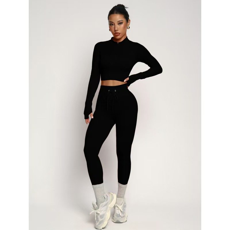 Yoga outfit long-sleeved sports zipper gym wear yoga top and pants yoga set