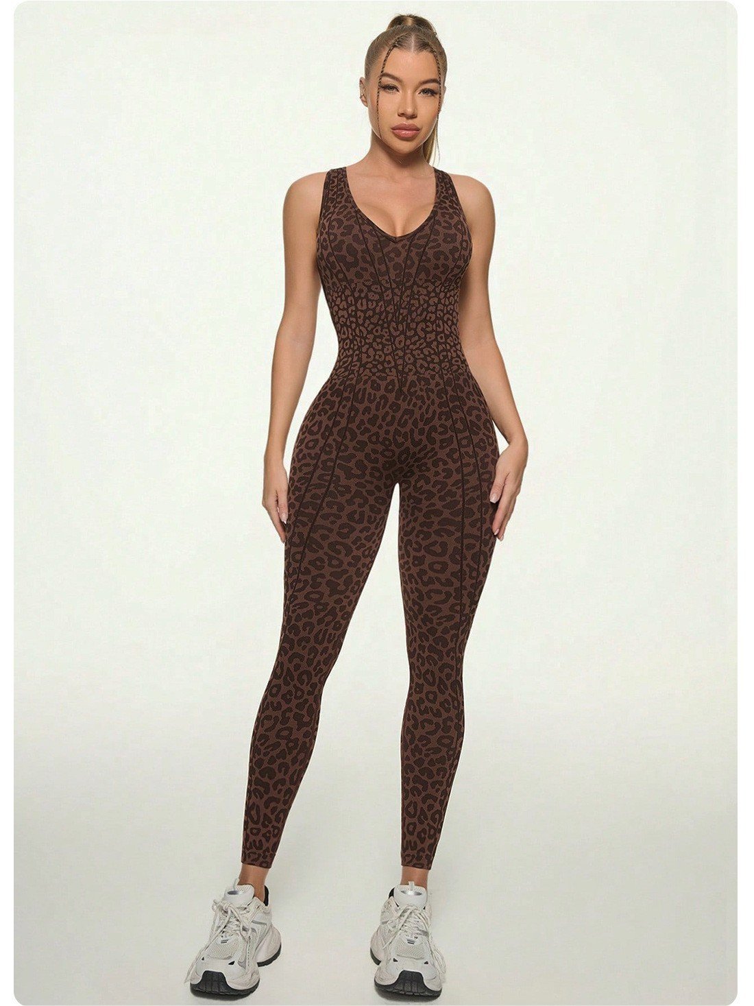 European and American style leopard print jogger leggings bodysuit yoga wear fitness tight-fitting backless sports bodysuit
