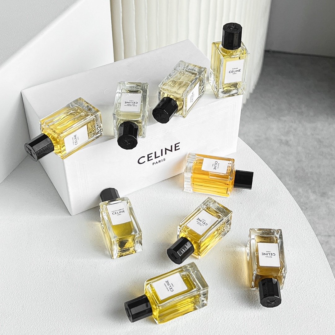 CELINE Haute Couture Perfume Sample Set (9 pieces, 10ml x 9): California, Parisian, French Cologne, Unrestrained, Evening Gown, Nightless, Showcasing, Saint-Germain, Revealing.
