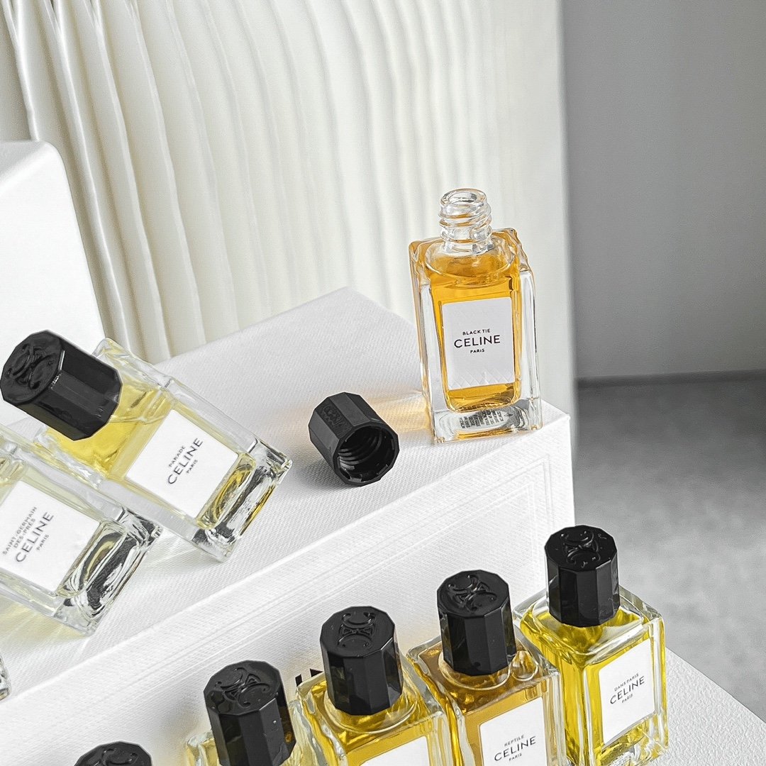CELINE Haute Couture Perfume Sample Set (9 pieces, 10ml x 9): California, Parisian, French Cologne, Unrestrained, Evening Gown, Nightless, Showcasing, Saint-Germain, Revealing.