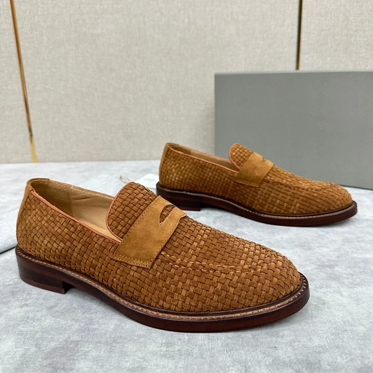 European-style new woven cowhide formal business leather shoes, men's thick-soled casual leather shoes, Derby shoes